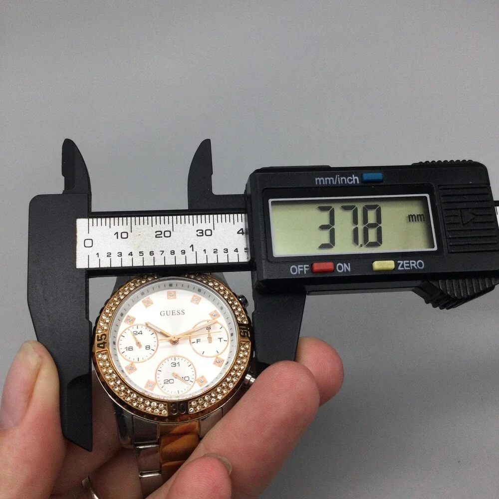 Guess Womens Watch 38mm Rose Gold Two Tone Crystal Bezel New Battery 6.5